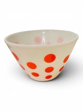 Vintage Fire-King Red Polka Dot Milk Glass Mixing Bowl Large 9.5” 4 Quarts